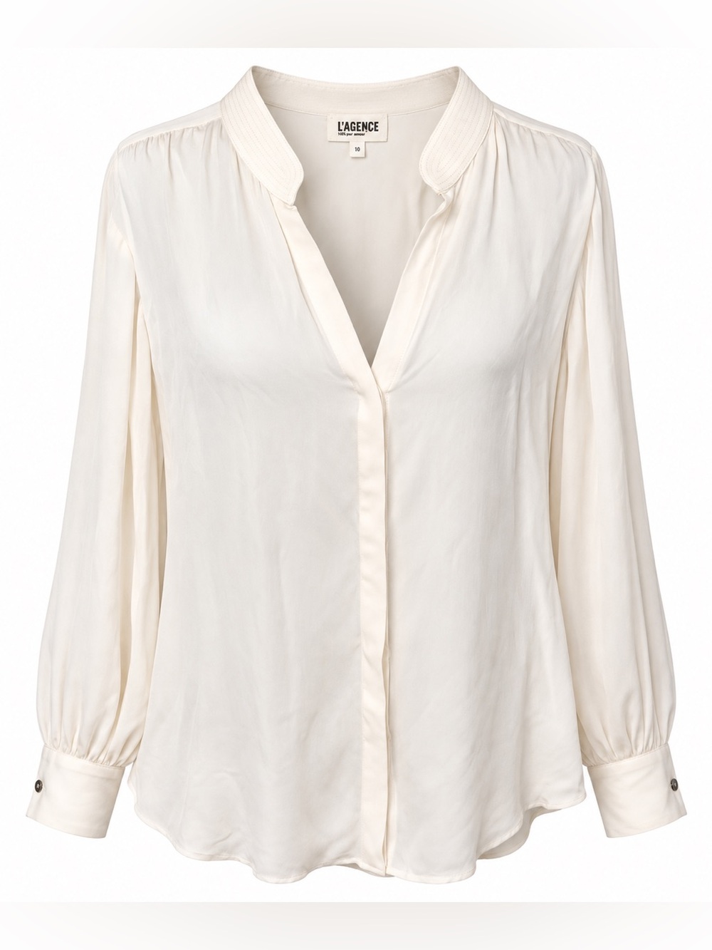 L'AGENCE Ivory Silk Split Neck Tunic Blouse 10 Quiet Luxury Old Money Minimalist